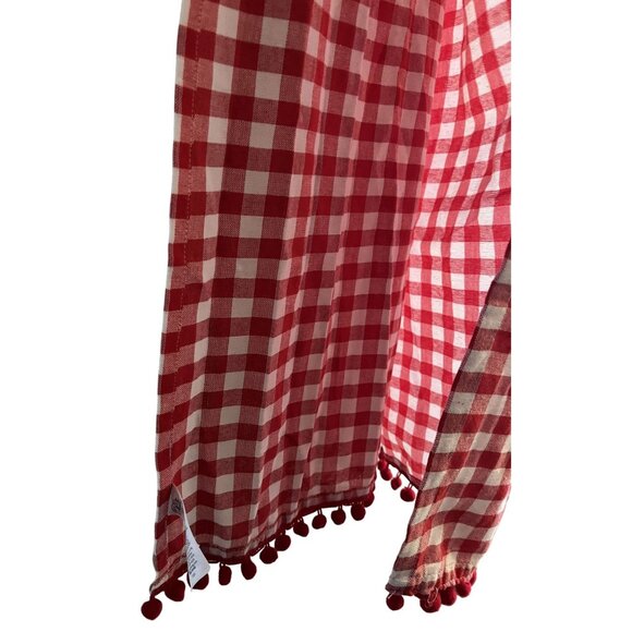Two Pioneer Woman Red & White Pom Tassled Window Panels 34.5" gingham - Picture 5 of 13